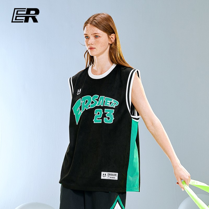 er笑脸背心男撞色字母潮牌ins嘻哈篮球运动宽松百搭情侣无袖t恤 黑色