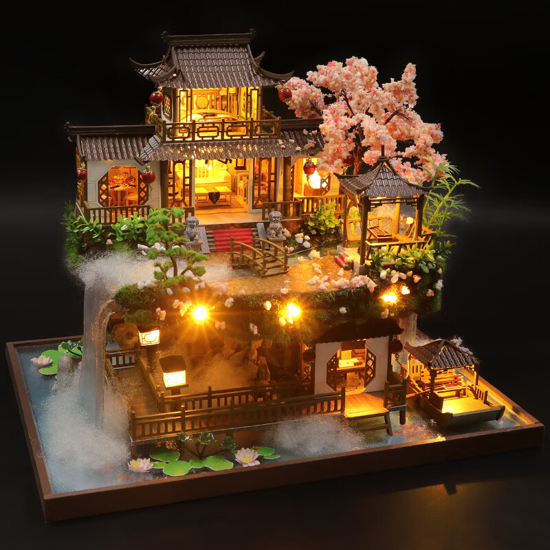 我の屋中国风DIY小屋世外仙境古建筑房子模型手工制作音乐盒生日礼物女