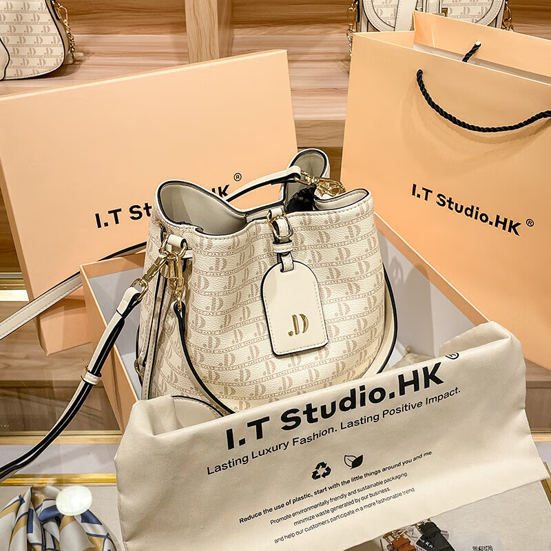 chaseng&keith官方小&ck女包简约休闲水桶包包女感单肩斜挎包女士菜蓝