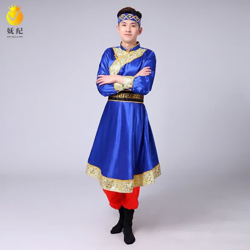 妩纪少数民族蒙古舞男士演出表演艺考打鼓服摔跤套装服蒙古族舞蹈服装 宝蓝色 190/104A_180斤左右使用感如何?