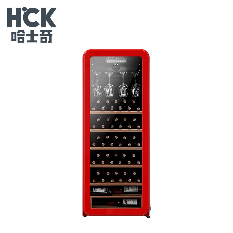 哈士奇（HCK）复古红酒柜家用办公室冷藏恒温香槟酒窖92瓶 SC-208R 红色