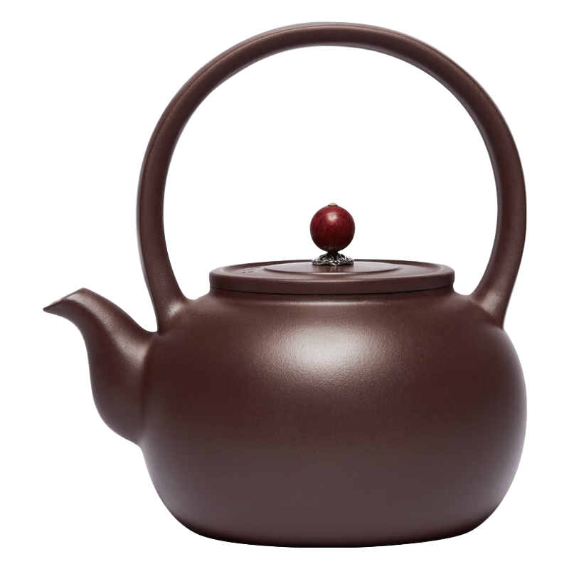 尊壺圍爐煮茶壺茶具套裝紫砂壺提梁壺圓珠燒水提梁壺禮盒裝可電陶爐 圓珠燒水提梁壺 紫泥 1000ml