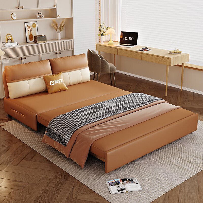 派町 沙发床电动智能奶油风小户型客厅卧室两用沙发床无扶手折叠可储 外径1.6米可储物电动智能 护脊椰棕版-纳帕皮