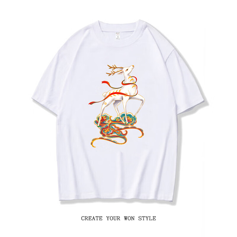 沧瀚敦煌元素t恤男中国神话九色鹿短袖联名周边藏族服装传统文化衣服