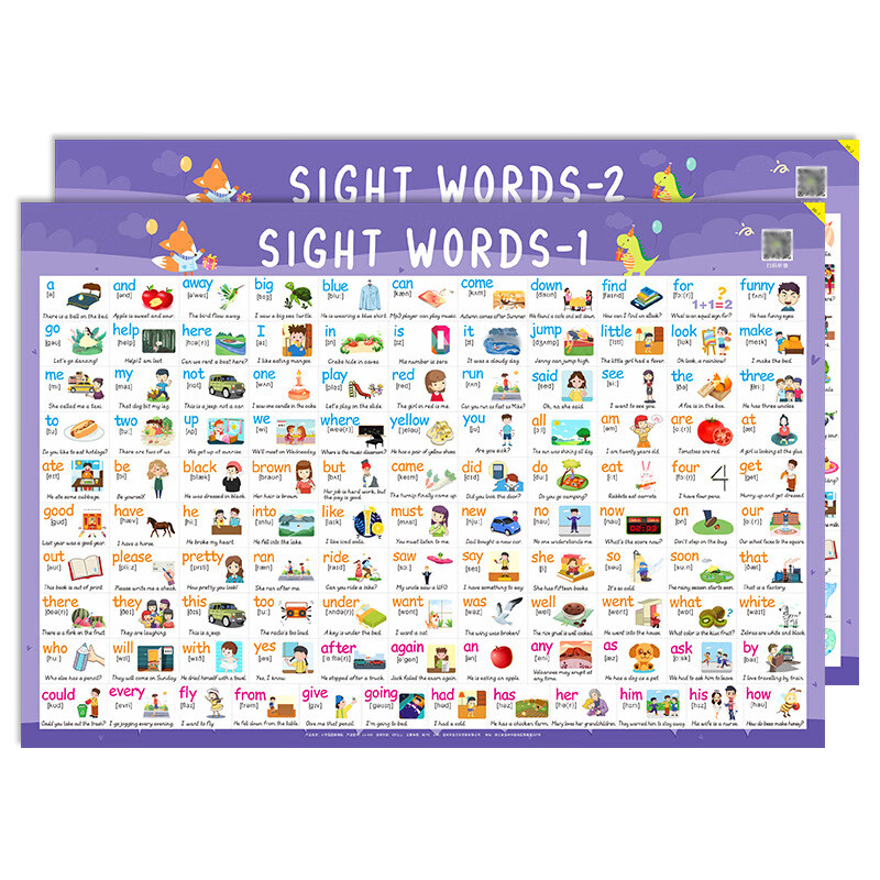 小学生220高频词挂图墙贴英语单词音标短语sight words分阶段学习