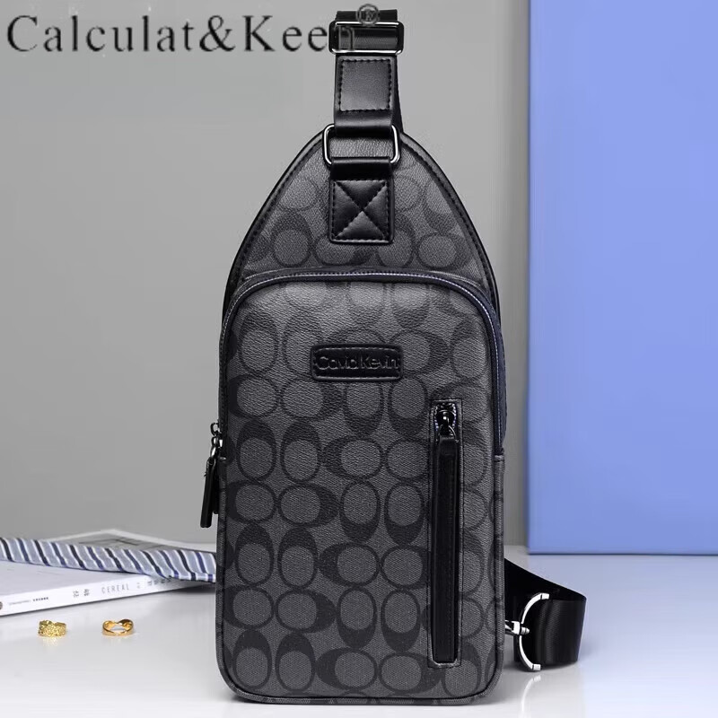 calculat&keenck男包轻奢胸包男士真皮潮流时尚单肩包休闲斜挎包格子