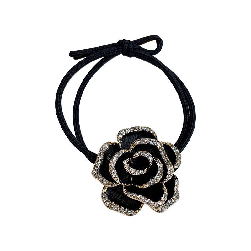 韩国气质玫瑰花朵皮筋扣发圈高弹力扎头发绳皮筋盘发饰 黑色