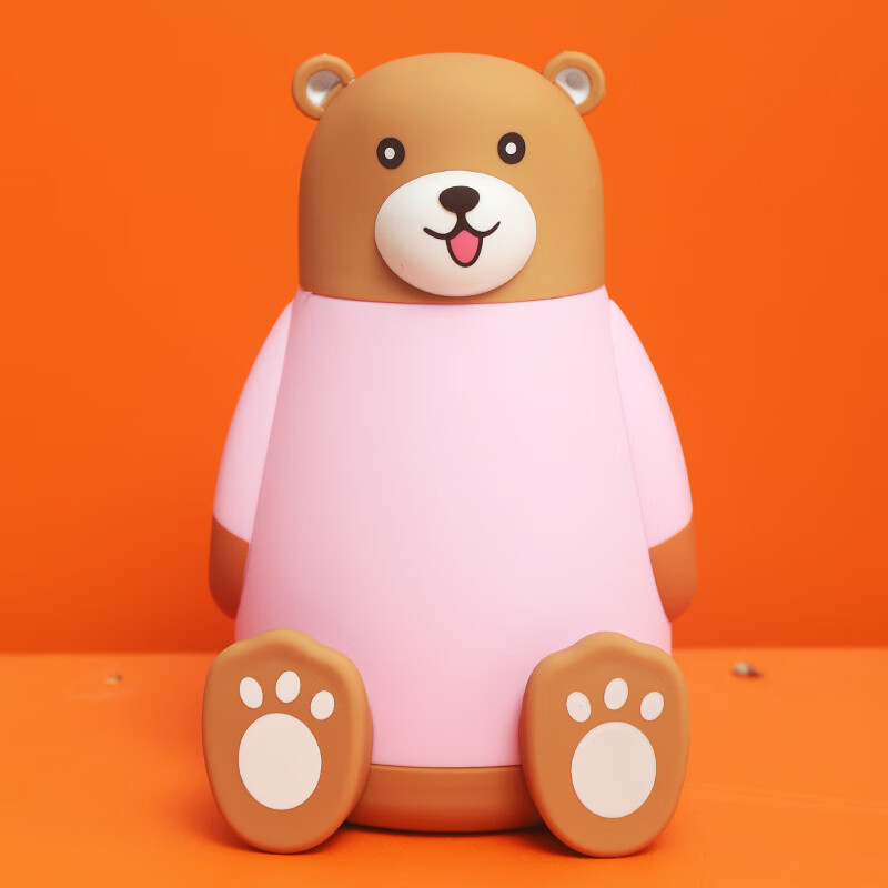 花行玻璃杯卡通夏季水杯彩色熊儿童超萌可爱耐热创意便携随手瓶a 粉色