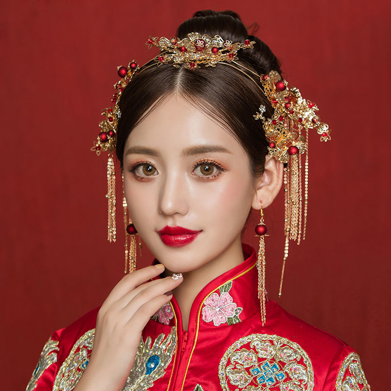 萨拉拉和服头饰结婚 秀禾头饰新娘结婚简单中式凤冠盘发秀禾服汉服女