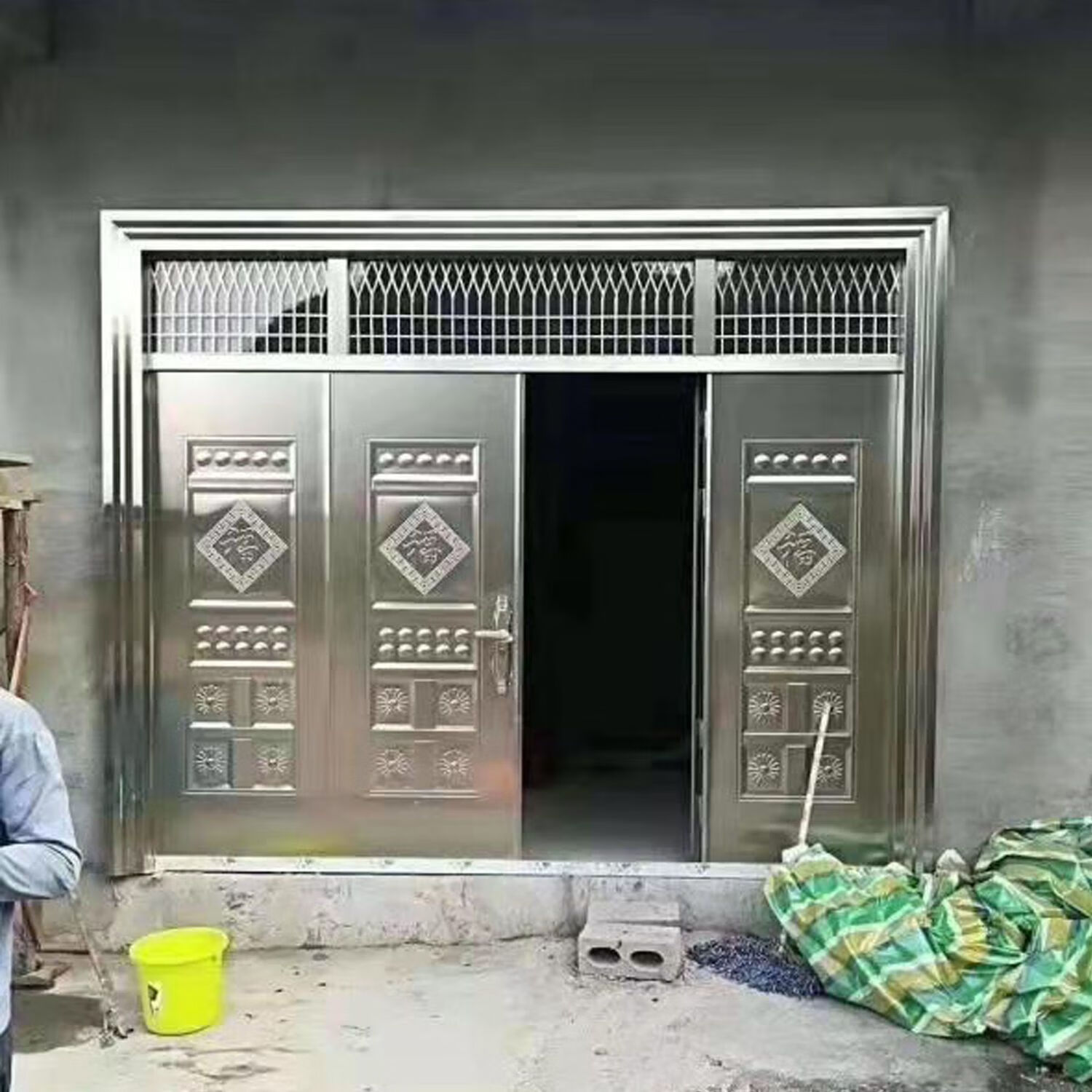 润华年304不锈钢四开大门不锈钢门防盗门不锈钢双层入户门 普通加厚