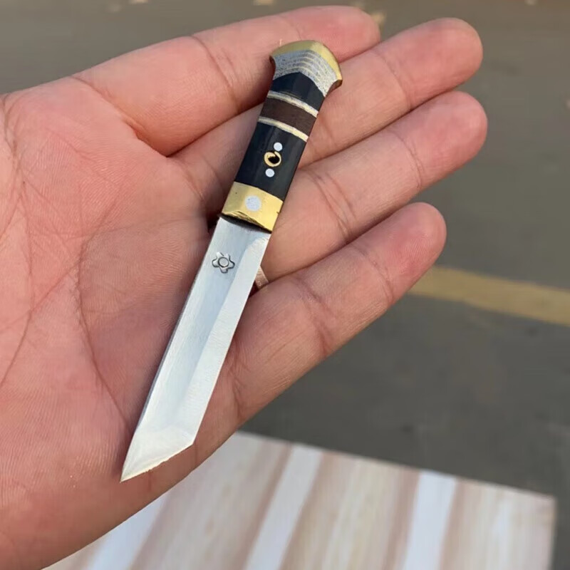 保安族手工刀  大河家三寸牛角料柄收藏西餐刀手工户外水果小刀牛