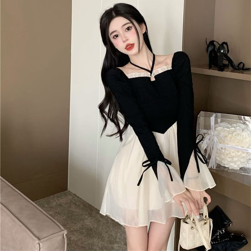 幻领格秋天适合小个子女生穿的裙子女大学生秋季新款系带两穿甜辣妹