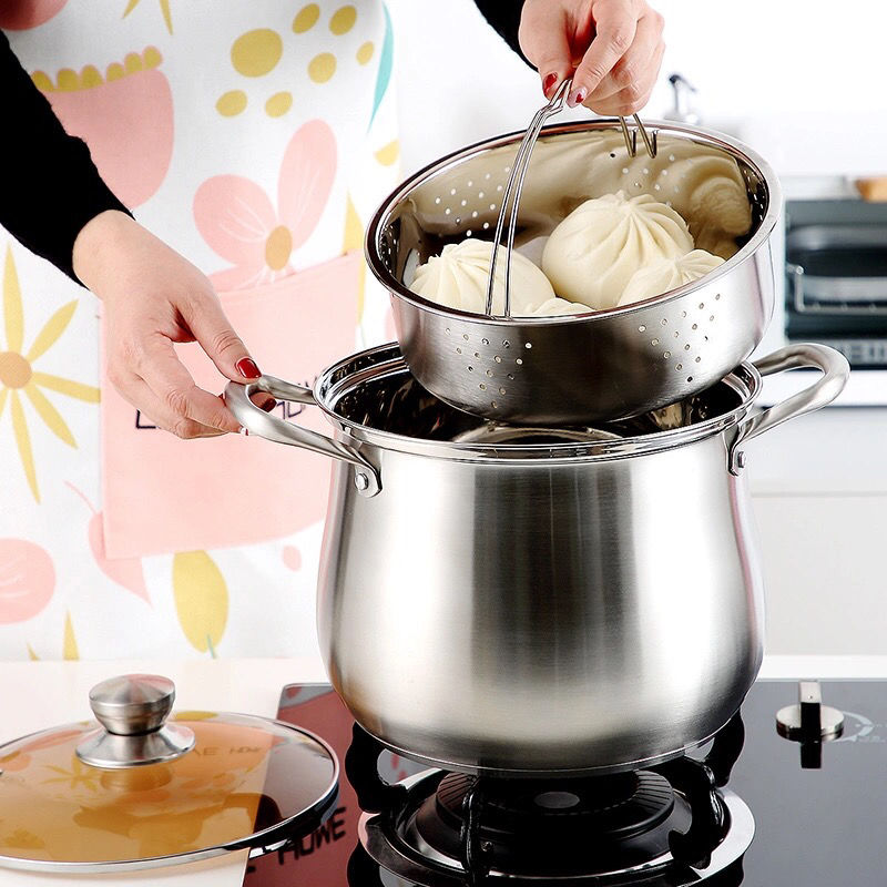 【现货现发】不锈钢加高汤锅家用大容量煲汤锅复合底煮粥锅 304(加厚款)高汤锅 22cm