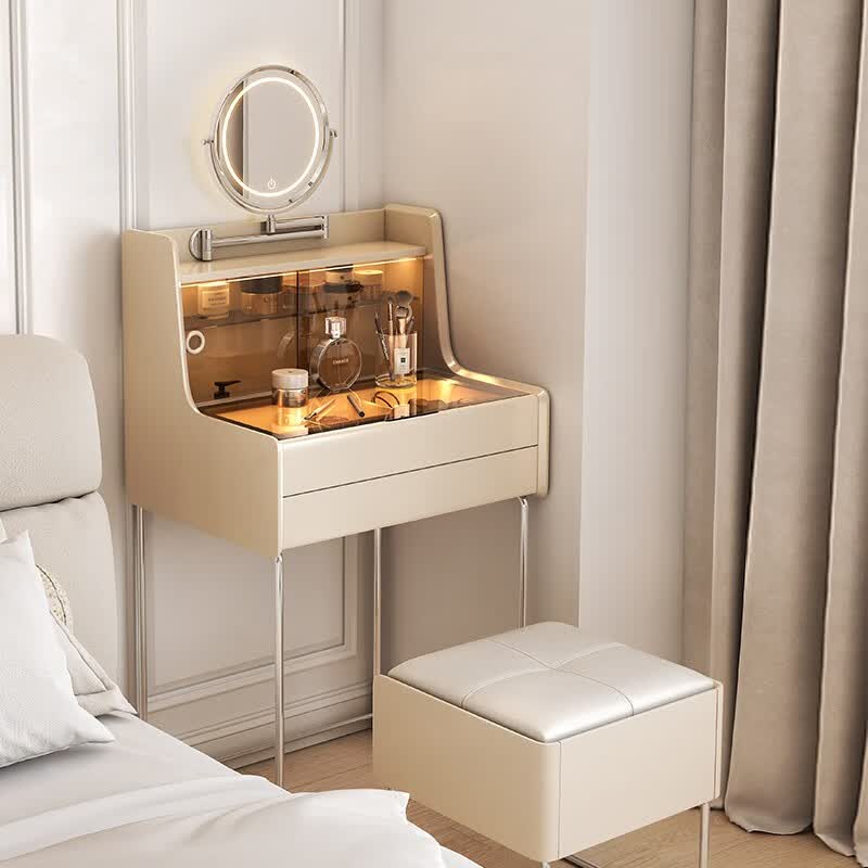 左邸墙角梳妆台小型小户型主卧轻法式奶油风化妆桌实木50cm床头化妆台