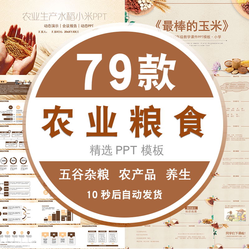 种植农作物农业粮食ppt模板农产品五谷杂粮水稻小麦大米养生之道 标准