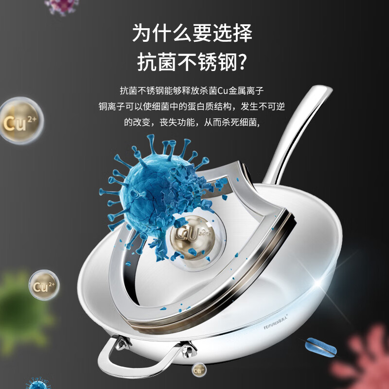 菲夫人德国316不锈钢炒锅健康0涂层不易粘炒菜锅平底煎牛排锅炉灶通用 316不锈钢无涂层煎锅 28cm