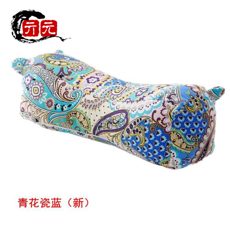 亓元老虎头枕头 全决明子棉粗布仿古代高硬枕头 青花瓷蓝