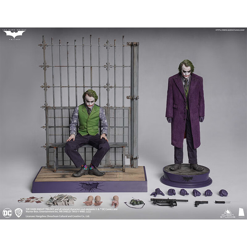 言诚模玩Queen Studios INART 蝙蝠侠黑暗骑士小丑希斯莱杰手办模型玩具 双人植发套装