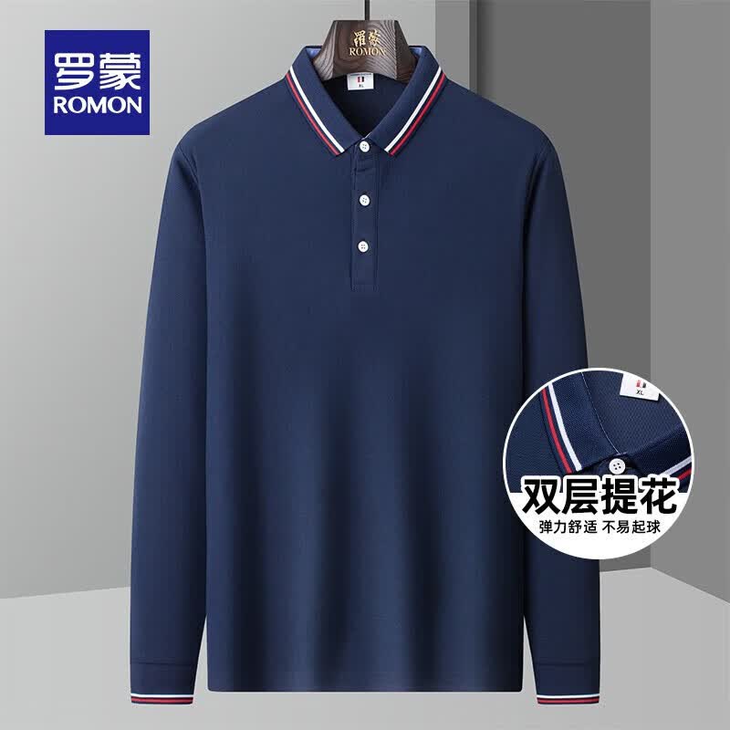 罗蒙（ROMON）男士长袖T恤2023秋季新款时尚百搭POLO领上衣男简约潮流中年外衣 藏青 175怎么看?