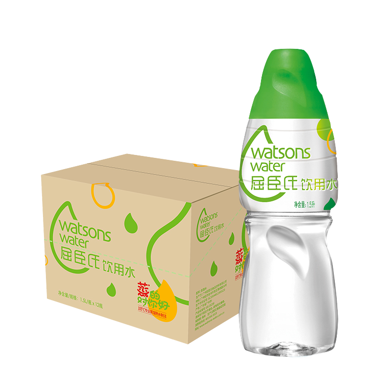 屈臣氏（Watsons）蒸馏水纯净水大瓶水家庭装泡茶煲汤运动1.5L*12瓶 整箱装