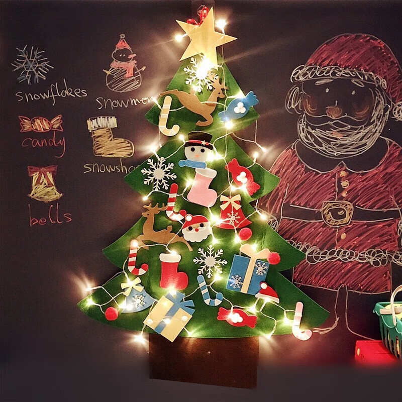 彩虹房子圣诞老人积木儿童益智创意小颗粒拼装圣诞节玩具 毛毡圣诞树平面挂板款