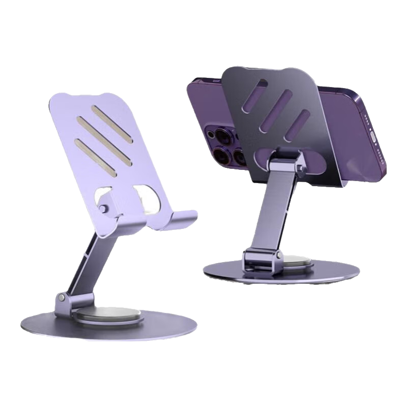 简纽旋转支架手机支架桌面可旋转折叠款直播拍视频追剧刷抖音视频支架床头懒人支架通用手机支架 透明款-360度旋转一加强碳素钢材质底座