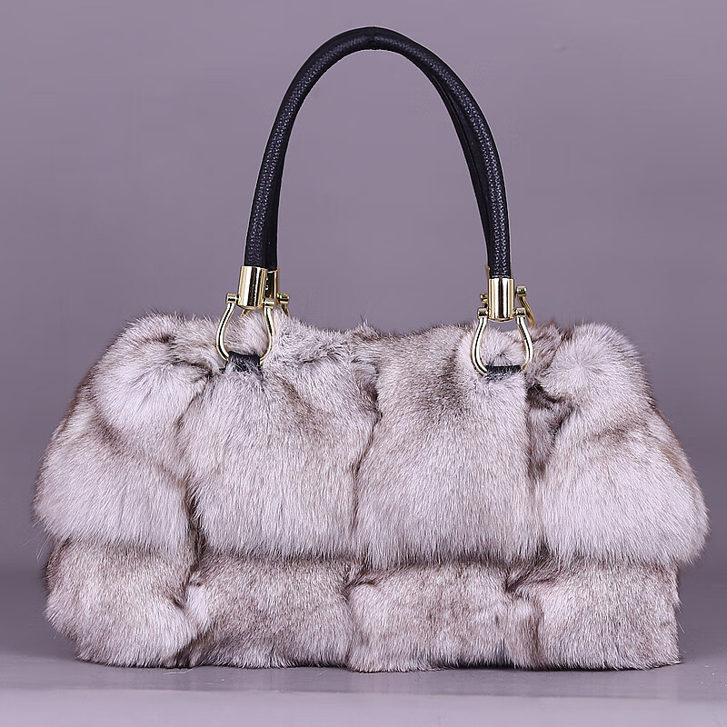 酷奇袋鼠酷奇女包冬季流行狐狸毛包包感女皮草包手提包韩系毛毛包单肩斜挎 蓝狐原色