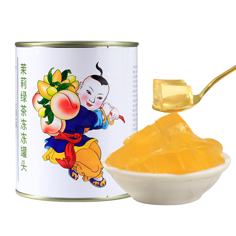 广禧茉莉绿茶冻罐头900g 免煮即食茶冻布丁水晶奶茶店专用原材料