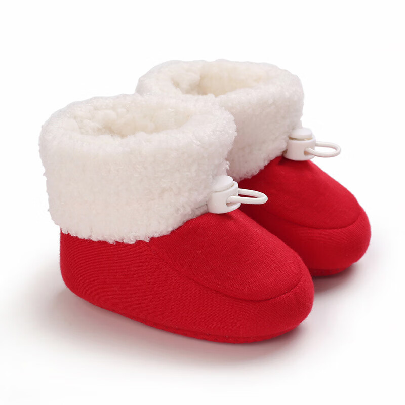 胜菡婴儿鞋袜秋冬季宝宝鞋子保暖软底不掉学步前新生0-3-6-12个月1岁8 C-734红色 内长12cm