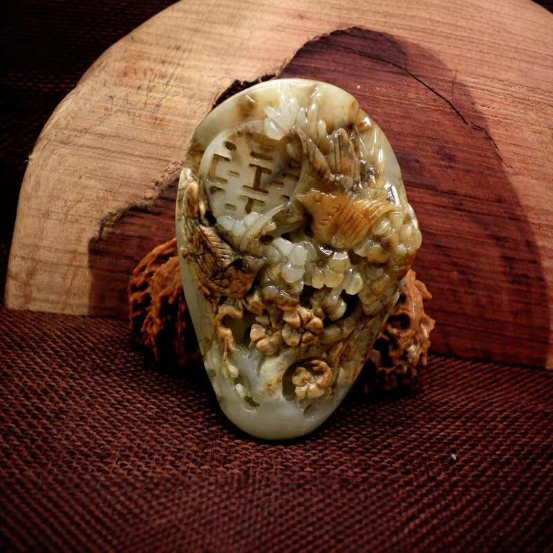 bhiodha和田玉白玉青白玉烟青玉原石籽料浮雕立雕把件 和田玉原石籽料