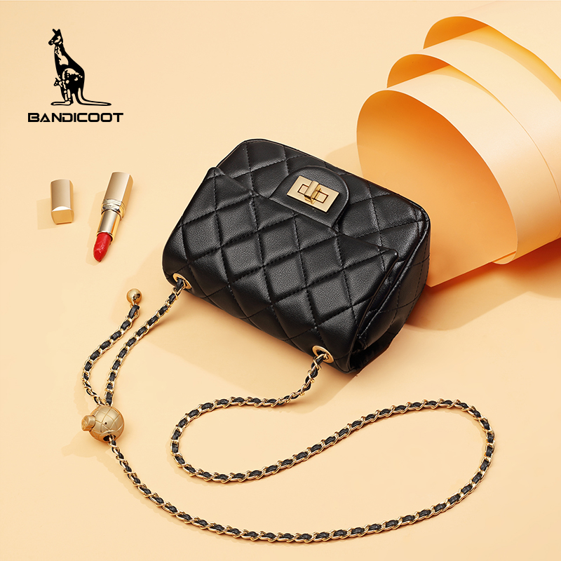 袋鼠(kangaroo)轻奢品牌包包新款时尚真皮女包单肩斜挎包小金球链条