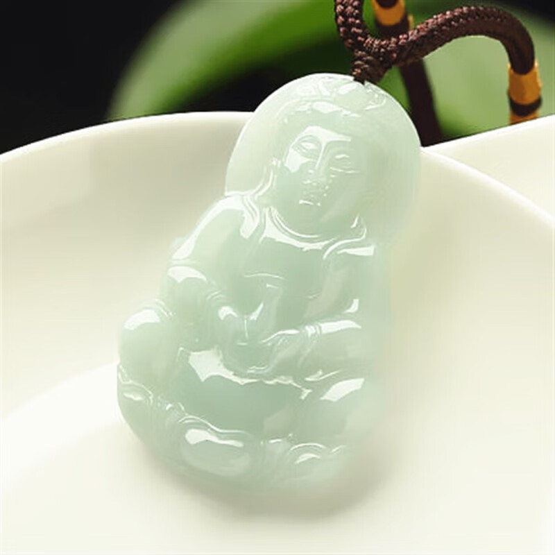 暗杠a货翡翠观音吊坠 缅甸玉观音挂件玉佩底色观音吊坠男女款项链