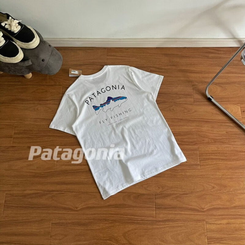 patagonia经典飞鱼系列情侣同款印花纯棉短袖t恤男女潮 白色-高品质 s