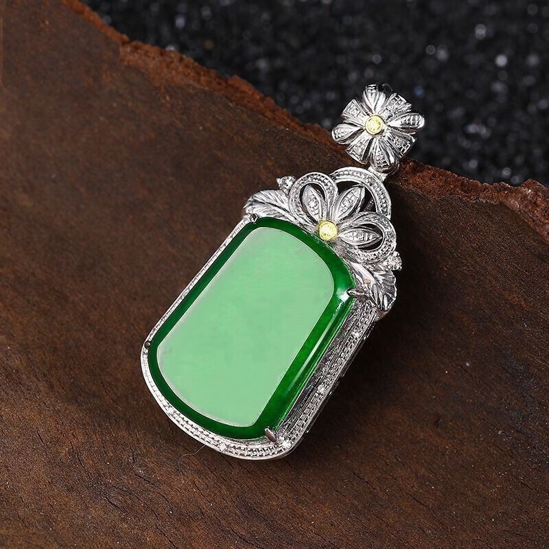 珠佩丽翡翠无事牌翡翠无事牌吊坠女款古法金镶翡翠吊坠满绿阳绿翡翠