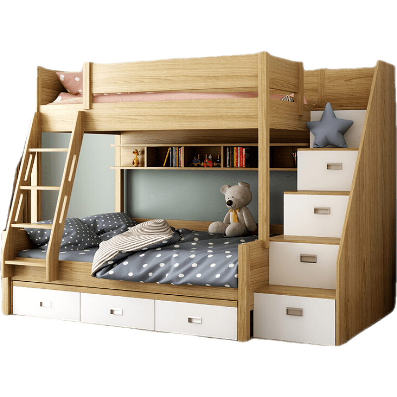 【同价11.11】宜森缘 上下床两层 高低床上下铺床大人双人公主床多功能 高低床+书架+三抽拖床 1500mm*1900mm