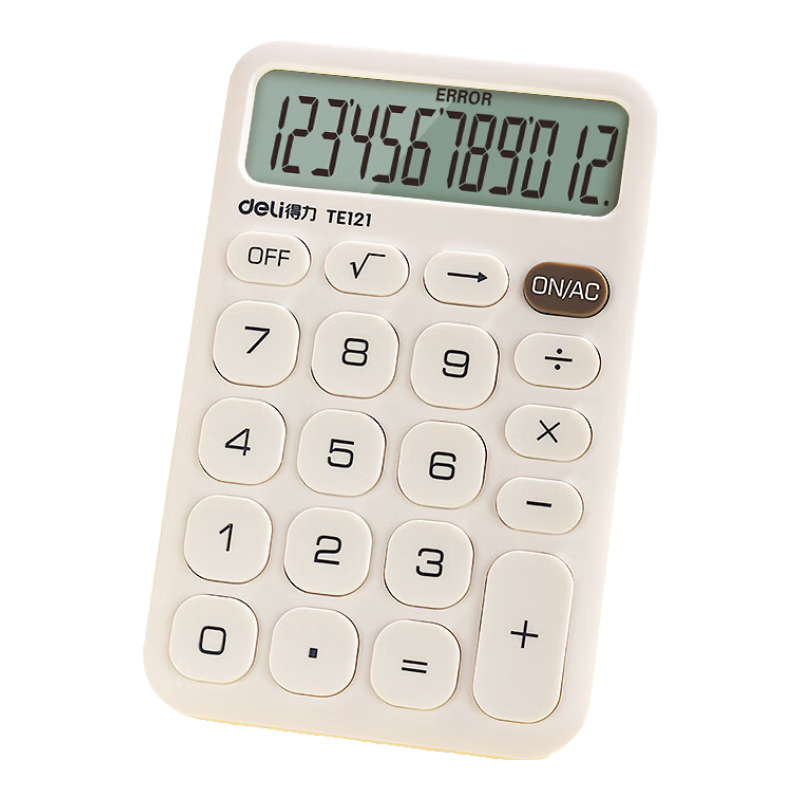 得力（deli）轻薄便携计算器 12位数字显示财务/个人计算器 办公/学习用品 TE121白色