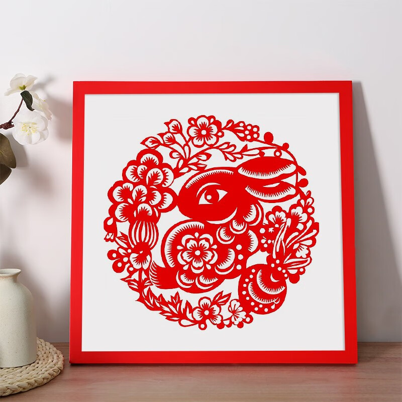 方形实木画框剪纸书法字画相框装裱框摆台十字绣框边框自装挂墙 红色