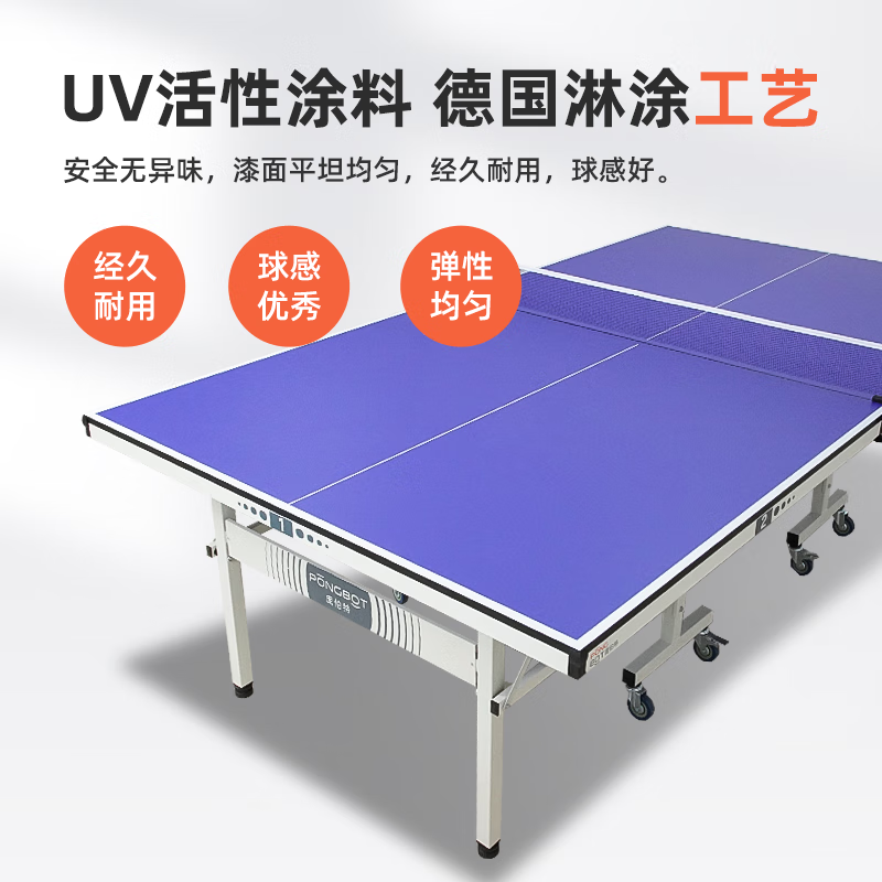 庞伯特（pongbot）乒乓球台 家用可折叠式标准比赛训练乒乓球桌室内带轮含网架 可折叠 带滚轮 T02 25mm黑色