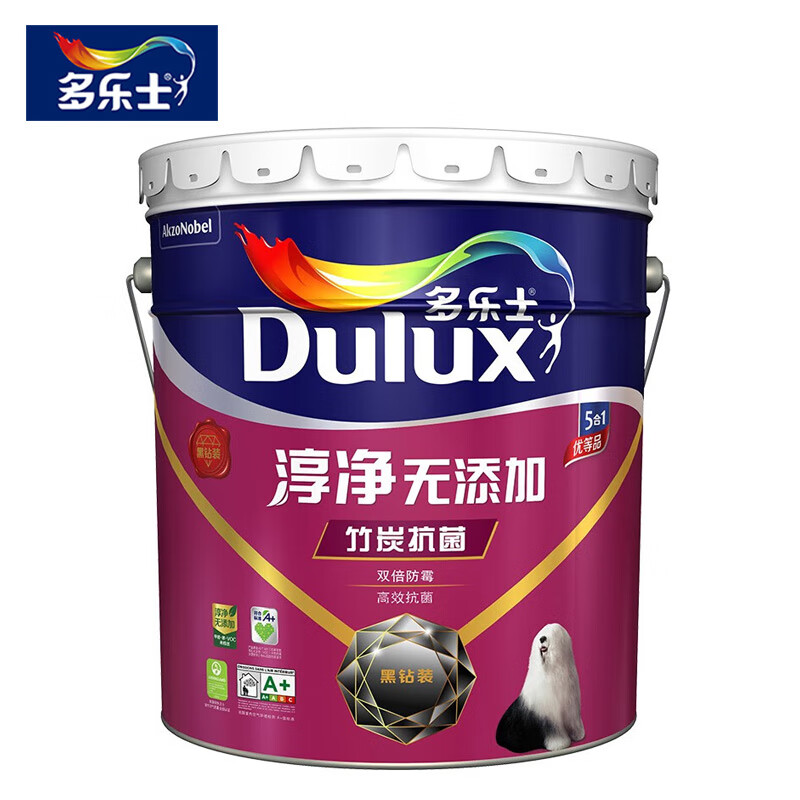 多乐士（Dulux）竹炭金装抗菌无添加五合一乳胶漆室内家用油漆内墙白色5L A8166 18L面漆