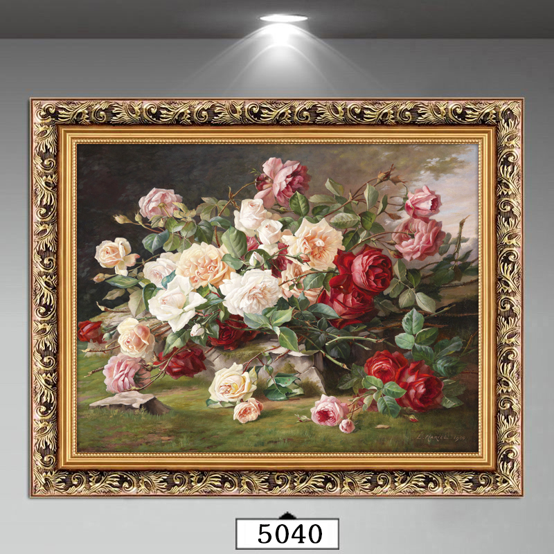 林格印象玫瑰 世界名画德国静物花卉油画美式餐厅玄关卧室挂画欧式装饰画 5040 装好框60*80厘米