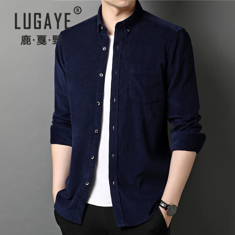 鹿戛野(lugaye)品牌长袖衬衫男新款灯芯绒薄款潮流休闲宽松外套打底衫