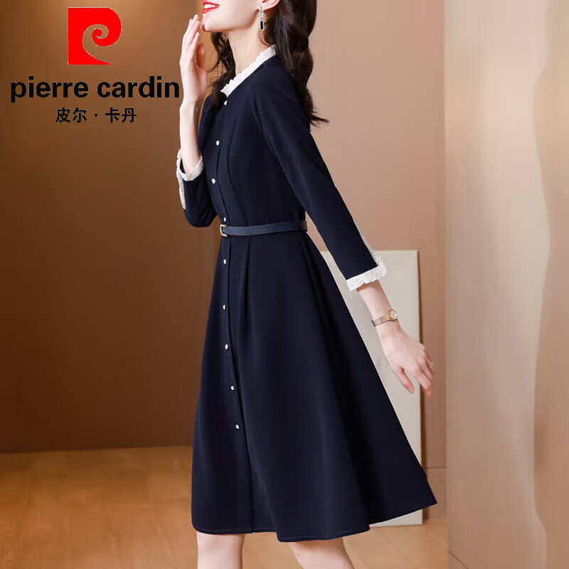 2024年新款小个子减龄高端气质长袖中长裙 蓝色-品牌旗舰女装十大品牌