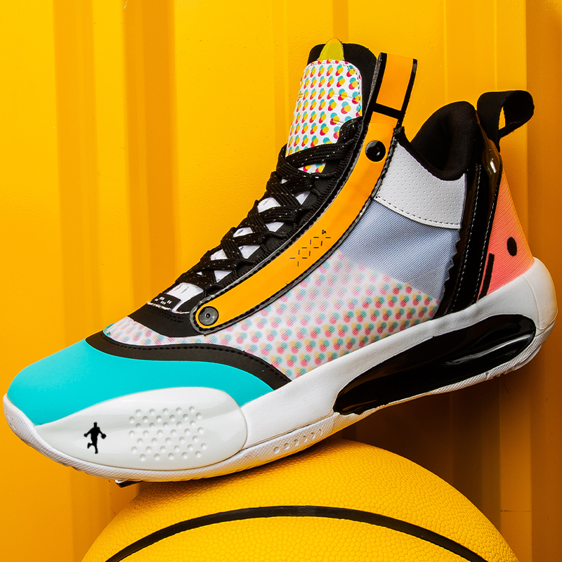 安沓款高帮气垫摩擦有声音速篮球鞋男初中生防滑耐磨aj限量 aj34糖果