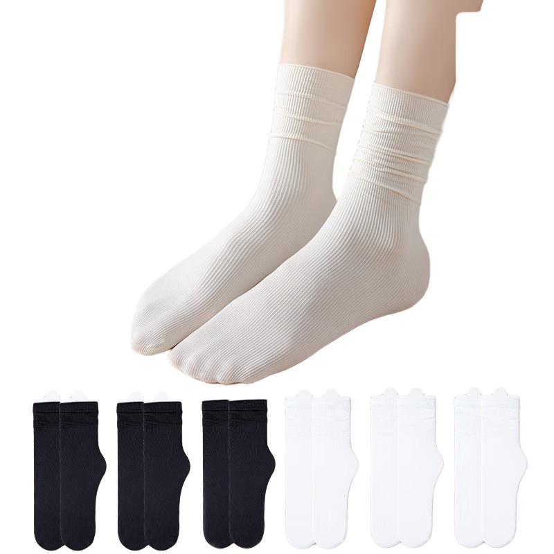 南极人袜子女夏季薄款冰丝袜白色透气堆堆袜中筒纯色日系清凉黑色冰冰袜 【冰丝堆堆袜】黑色4双+白色4双 均码