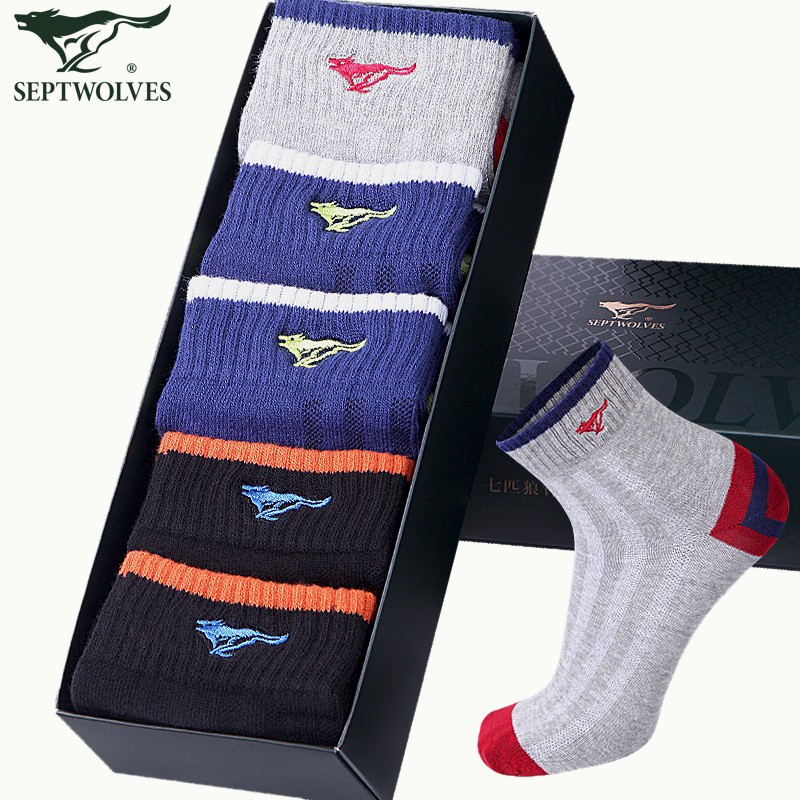七匹狼纯棉运动袜时尚中筒袜子男棉质男袜5双装 纯棉运动风5双装 均码