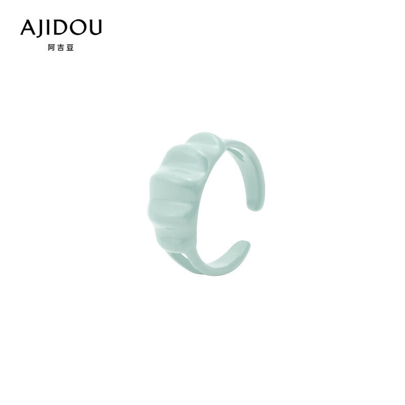 ajidou阿吉豆指上派对系列简约镂空浅蓝色开口戒指 浅绿色7号 7号