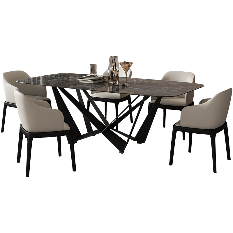 麦纪 餐桌 意式极简岩板餐桌现代简约轻奢家餐台用小户型亮光抗菌岩板石餐桌椅组合北欧创意饭桌 1.4米单餐桌 一桌六椅