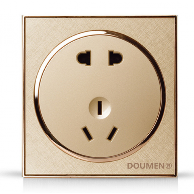 圆形香槟金色开关插座套餐二三插座面板86型墙壁五孔插座 五孔