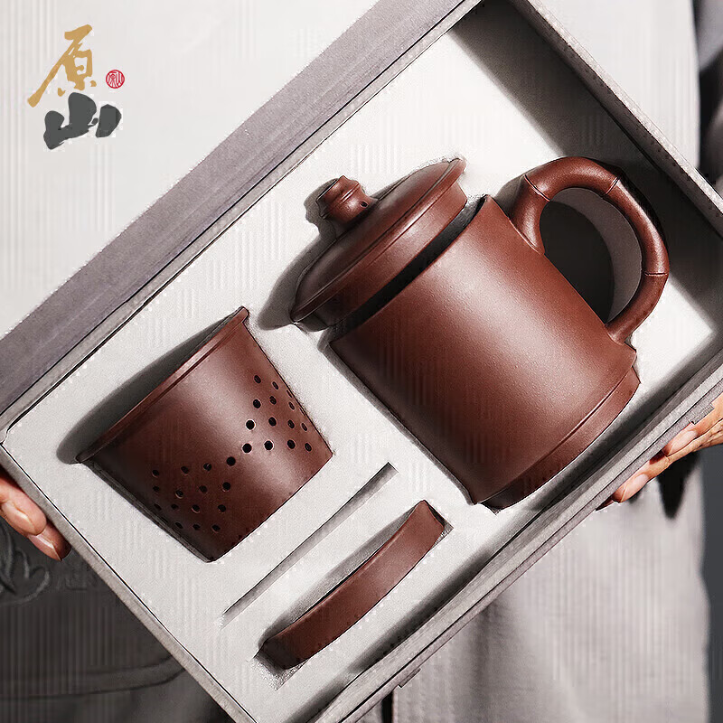 原山宜興紫砂杯茶杯茶水分離四件杯原礦泡茶帶濾辦公杯茶具  竹節(jié)杯