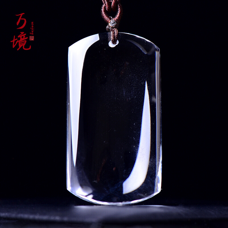 万境 珍藏孤品隐约蓝针平安无事牌项链天然白水晶吊坠男女士品位